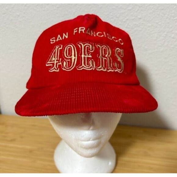 VTG San Francisco 49ers Corduroy Snapback Hat Cap Script Old English Red - Picture 1 of 9